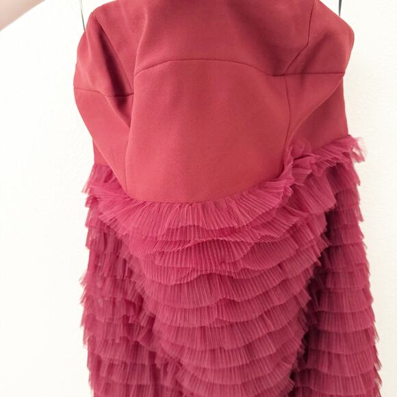H&M EDITION | Party Formal Dress Gown Red Tulle Ruffle Bandeau Strapless | XL - Picture 4 of 10